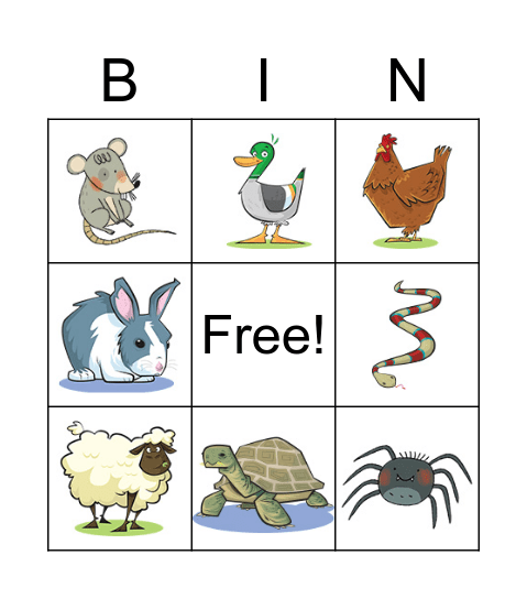 Farm animals and pets Bingo Card