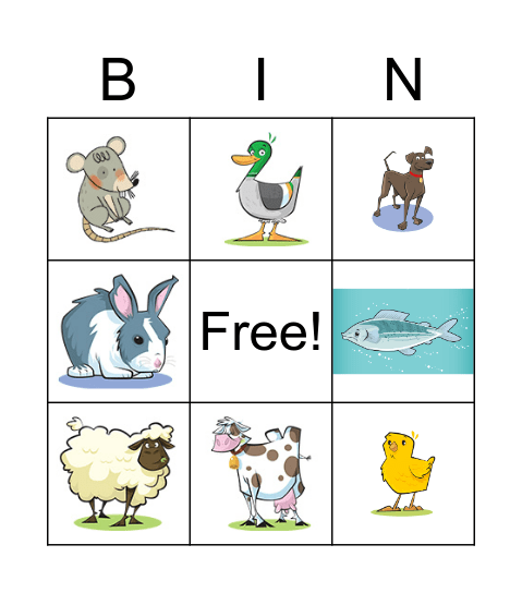 Farm animals and pets Bingo Card