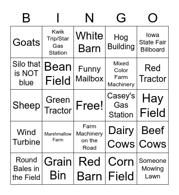 IOWA Road Trip Bingo Card