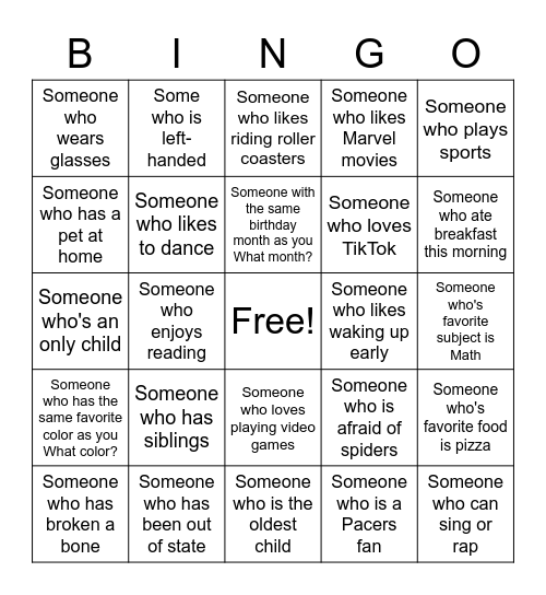 Human Bingo Card