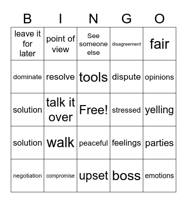 Conflict Resolution Bingo Card