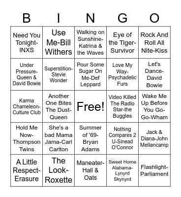 BINGO-70s/80s Bingo Card