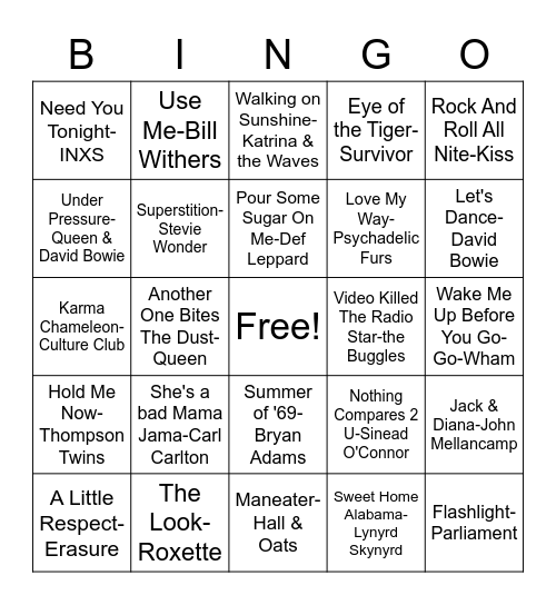 BINGO-70s/80s Bingo Card