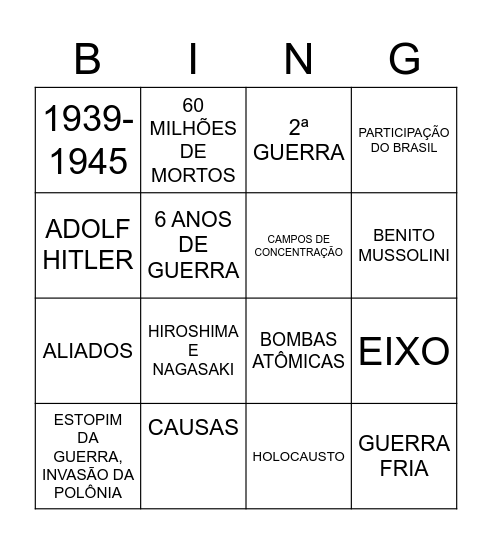 2ª Guerra Mundial Bingo Card