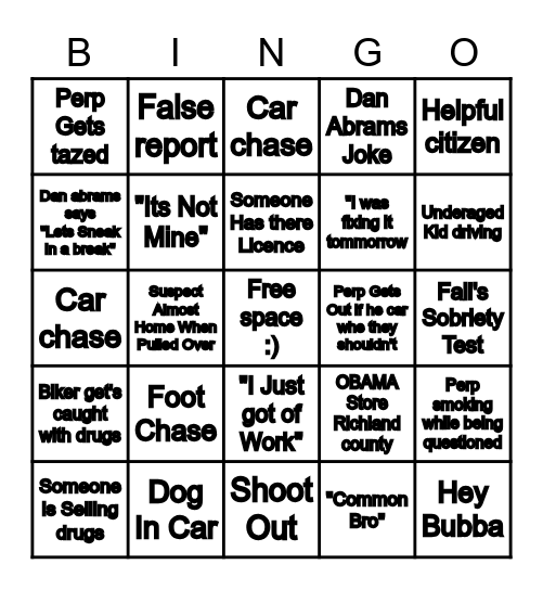 On Patrol Live Bingo Card