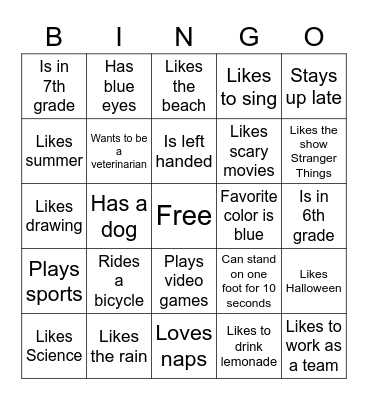 Icebreaker Bingo Card