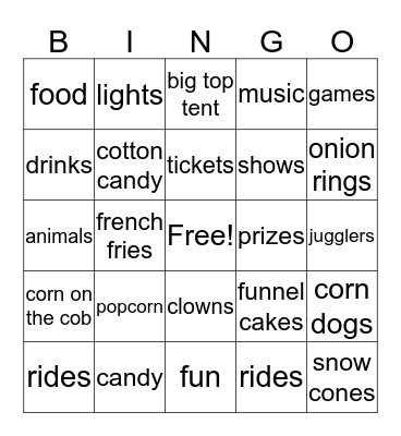 Creepy Clown Carnival Bingo Card