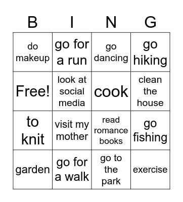 Free time activities_PWM Bingo Card