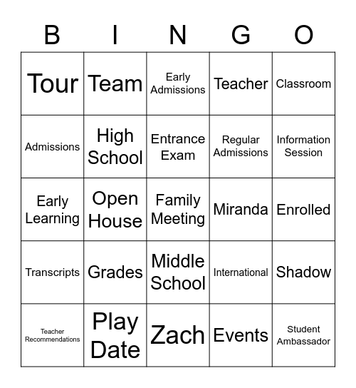 Bobcat Bingo Card