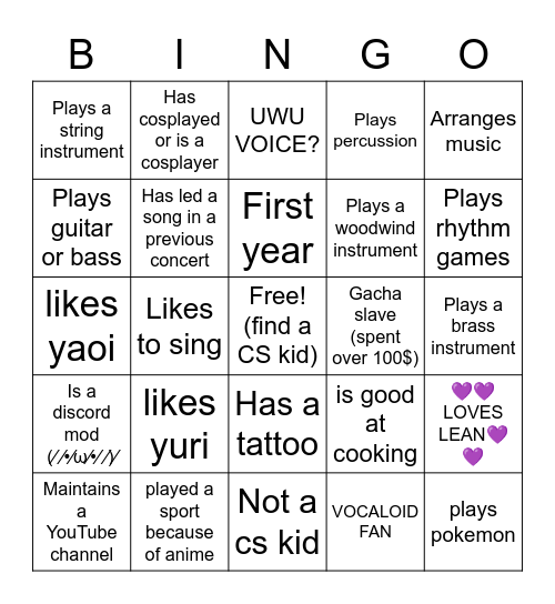 Untitled Bingo Card
