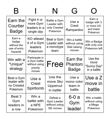 Chromatic League Bingo Card