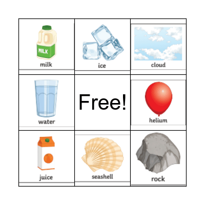 States of Matter Bingo Card