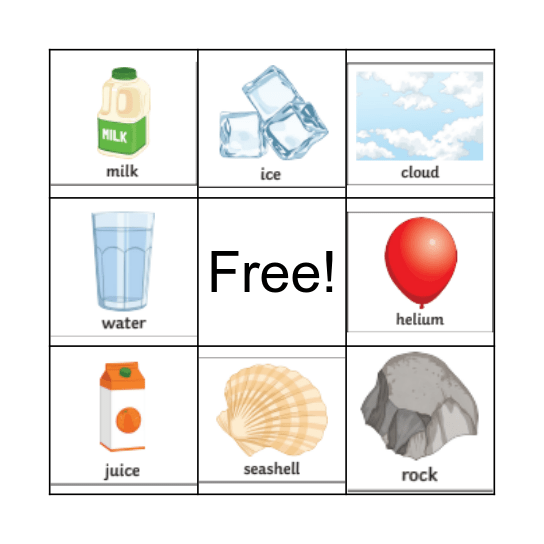 States of Matter Bingo Card