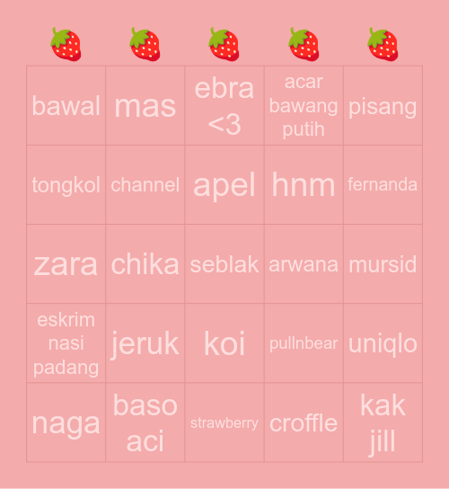 chaeng! (★‿★) Bingo Card