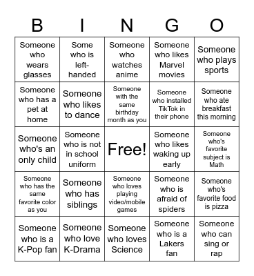 Human Bingo Card
