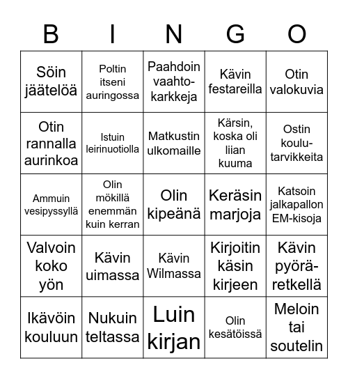 Kesälomabingo Card