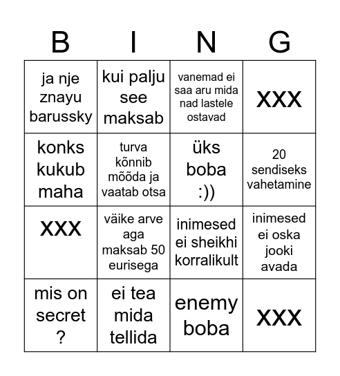 Tallinn Anix Bingo Card