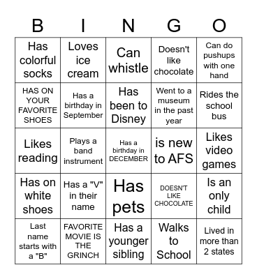 FIND SOMEONE WHOOOOOO Bingo Card
