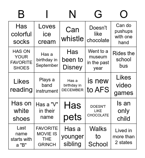 FIND SOMEONE WHOOOOOO Bingo Card