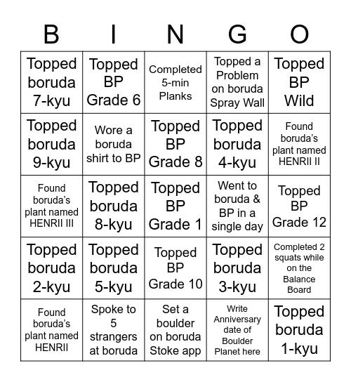 boruda x Boulder Planet: August 2022 Bingo Card