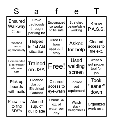 IMT Safety Bingo Card