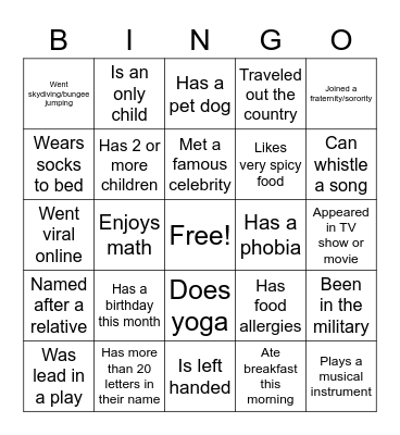 Find Someone Who... Bingo Card