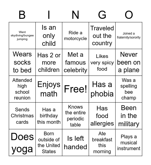 Find Someone Who... Bingo Card