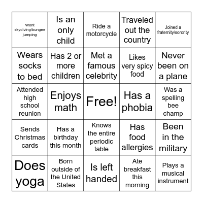 Find Someone Who... Bingo Card