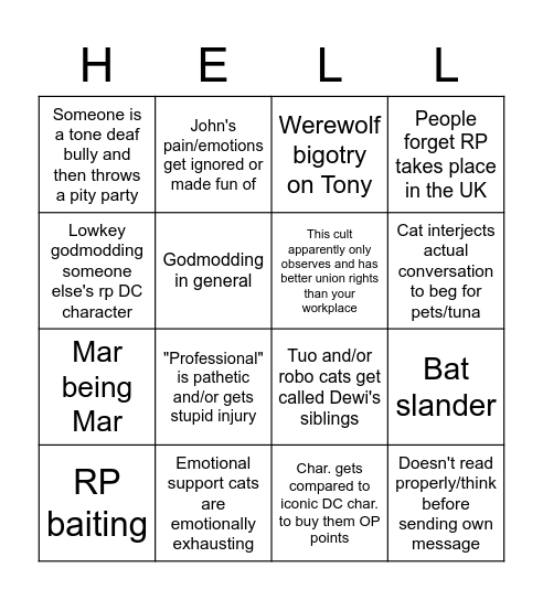 RP Bullshit Bingo Card