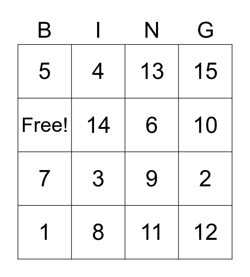 Number bingo Card