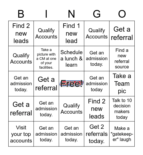 Sales Bingo Card