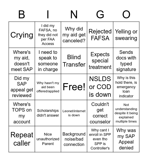 THE REAL FEE PAYMENT Bingo Card