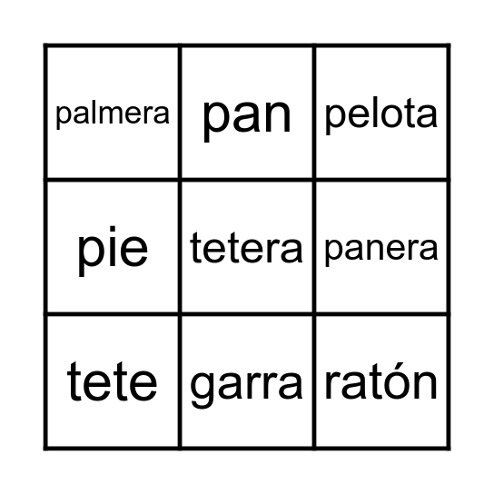 Bingo de palabras Bingo Card