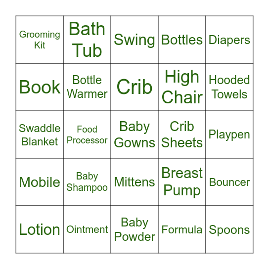 Baby Gift Bingo Card