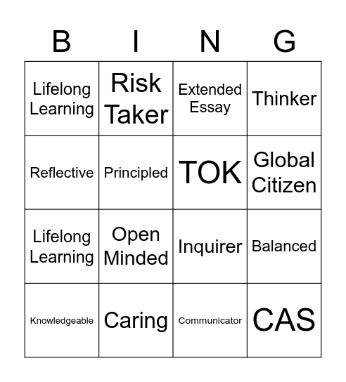IB Learner Profile Bingo Card