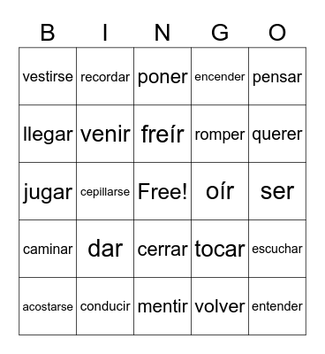 Review Verbs 2 Bingo Card