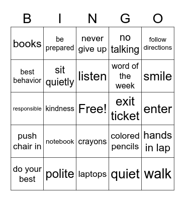 Back To School Bing Bingo Card