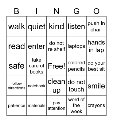 Back to School Bingo Card