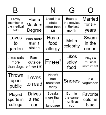 Get to Know Me Bingo Card
