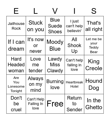 Elvis Bingo Card