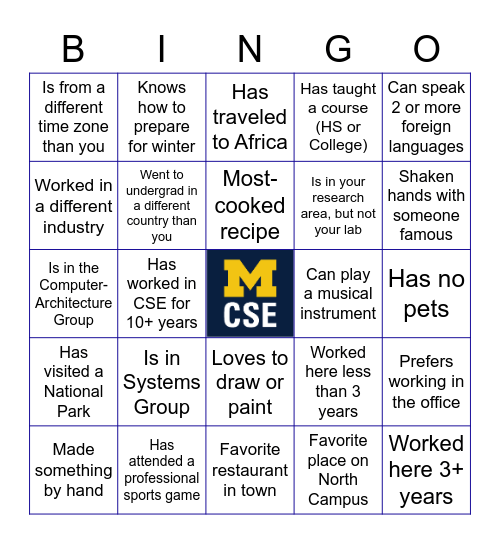 Find someone who...or ask about... Bingo Card