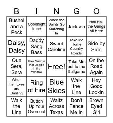 Musical BINGO Card