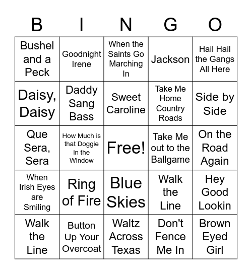 Musical BINGO Card