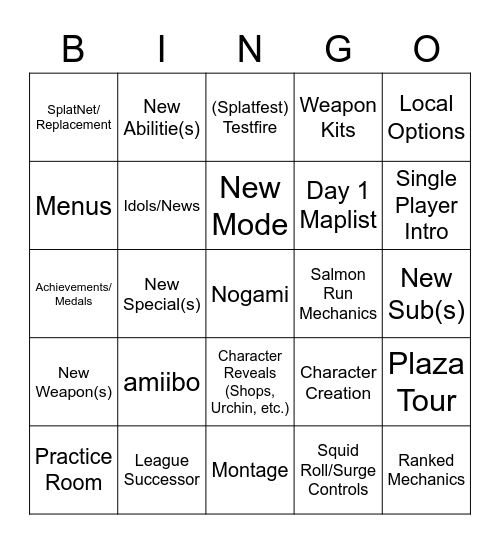 Splat 3 Direct 10/8 Bingo Card