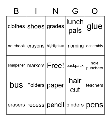 Back to School! Bingo Card