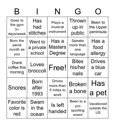 Get to Know You Bingo Card