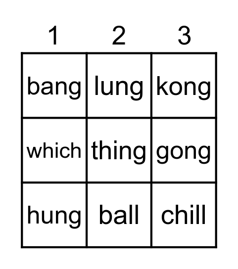 Augie Bingo CVC -ng -all digraphs Bingo Card