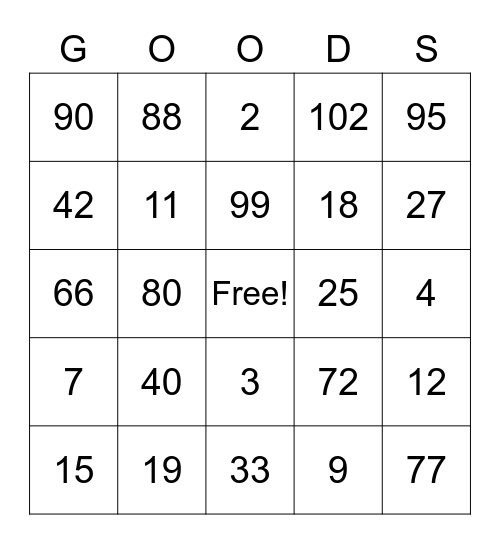 WHOLESOME GOODS (2) Bingo Card
