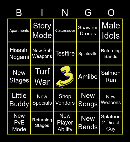 Splatoon 3 Direct Bingo Card