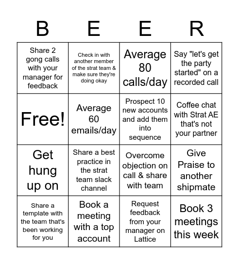 Strat Summer Friday! Bingo Card